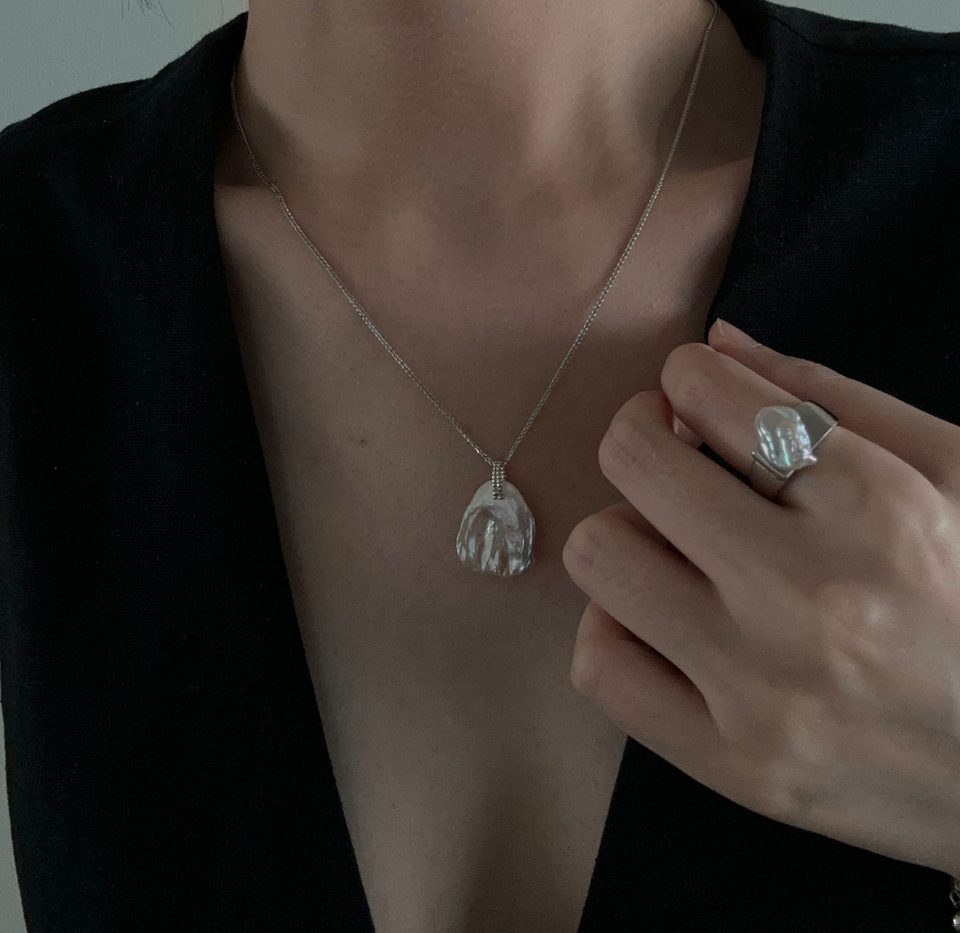 Keshi-Perlenring aus Sterlingsilber – Einheitsgröße / Verstellbar