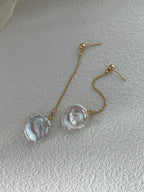 “Petal Grace” 14K Gold-Filled Long Chain Pearl Earrings