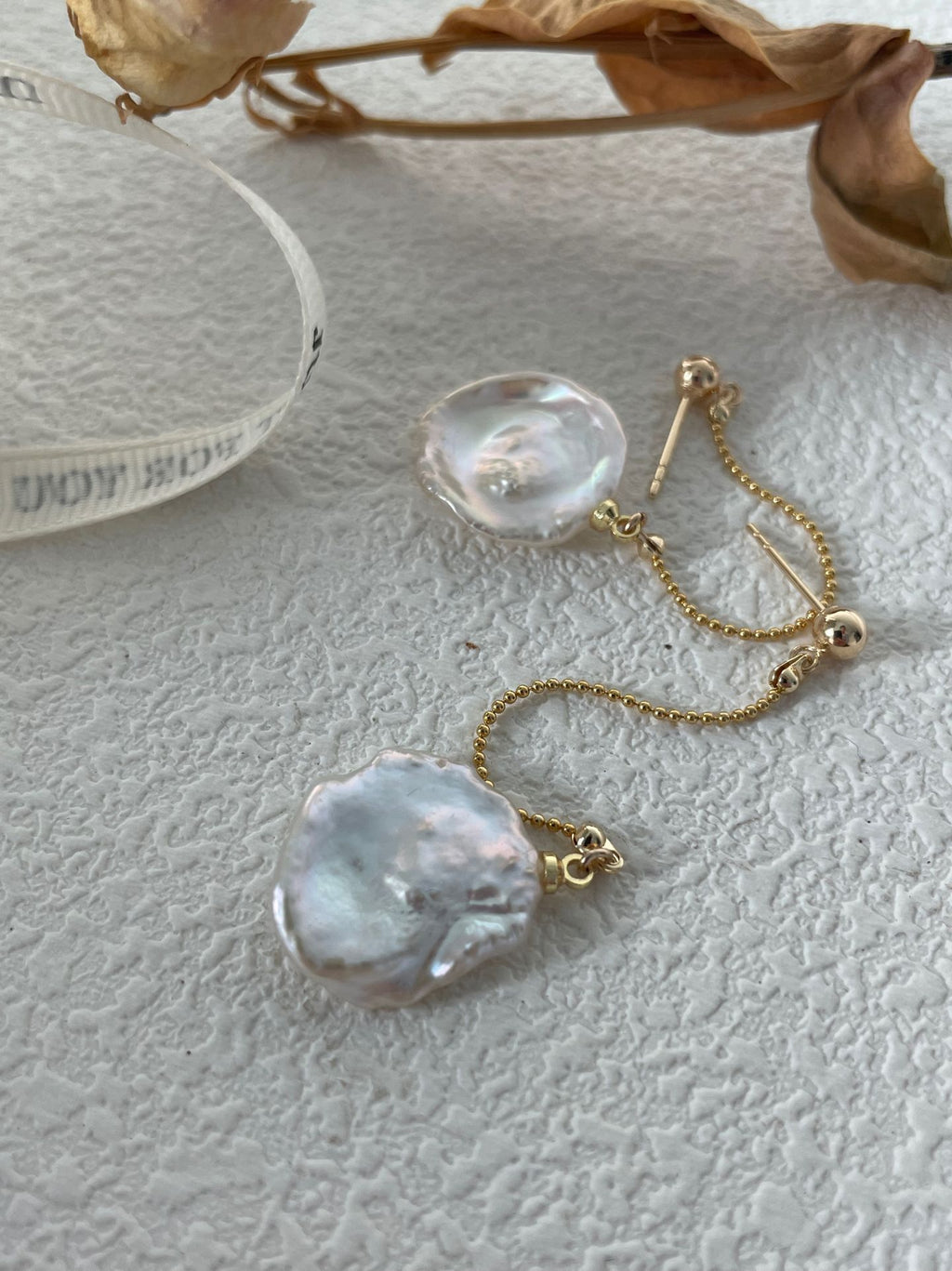 “Petal Grace” 14K Gold-Filled Long Chain Pearl Earrings