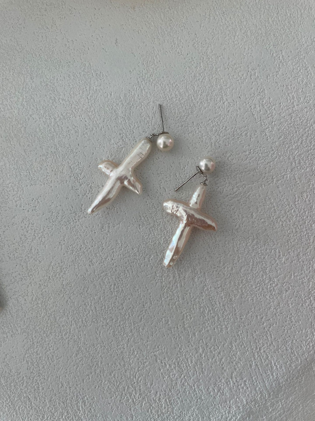 “Pearl Cross” Sterling Silver Sculpted Pearl Earrings