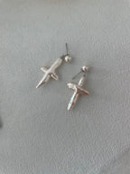 “Pearl Cross” Sterling Silver Sculpted Pearl Earrings