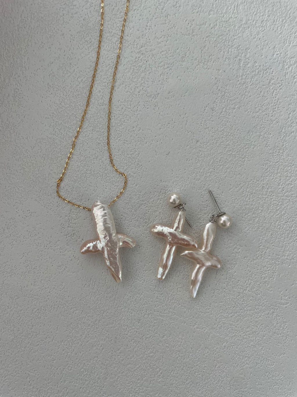 “Pearl Cross” Sterling Silver Sculpted Pearl Earrings