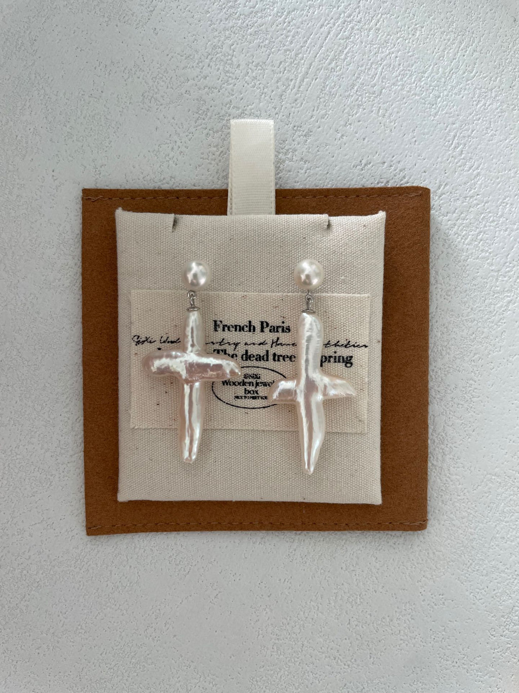 “Pearl Cross” Sterling Silver Sculpted Pearl Earrings