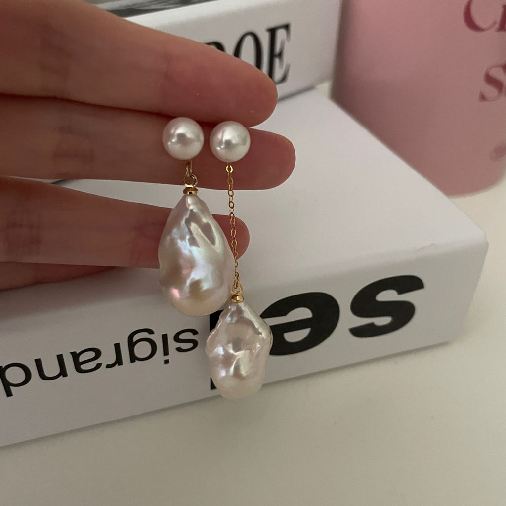“Dewdrop Elegance” 14K Gold-Filled Baroque Pearl Stud Earrings
