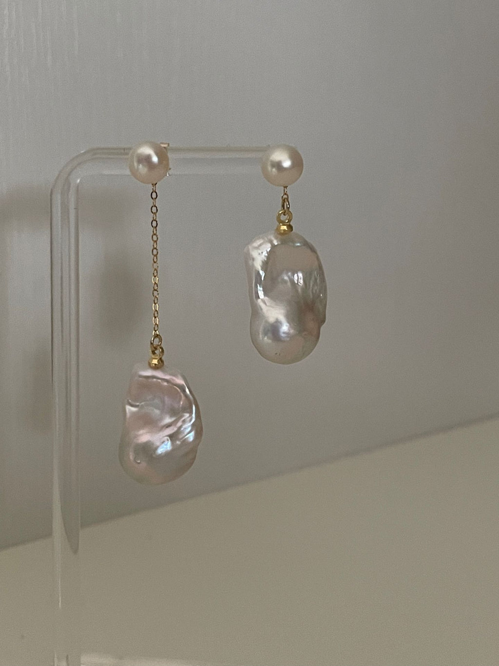 “Dewdrop Elegance” 14K Gold-Filled Baroque Pearl Stud Earrings