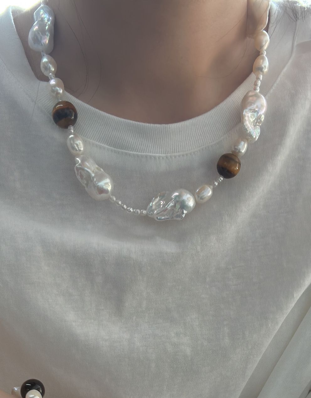 Bernstein- und Barockperlenkette