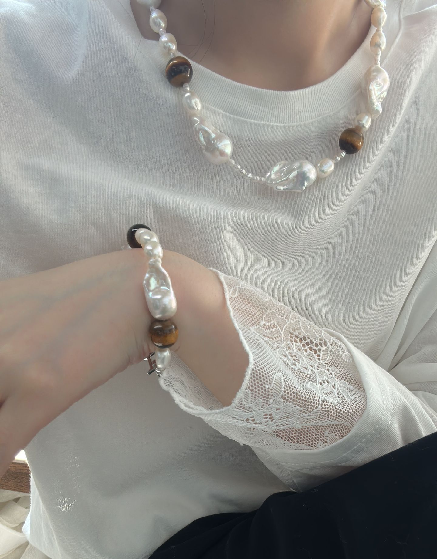 Bernstein- und Barockperlenkette