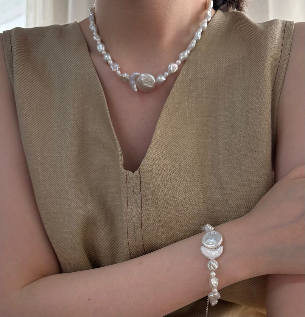 „Tidal Sun & Moon“ Sterlingsilber-Perlenarmband