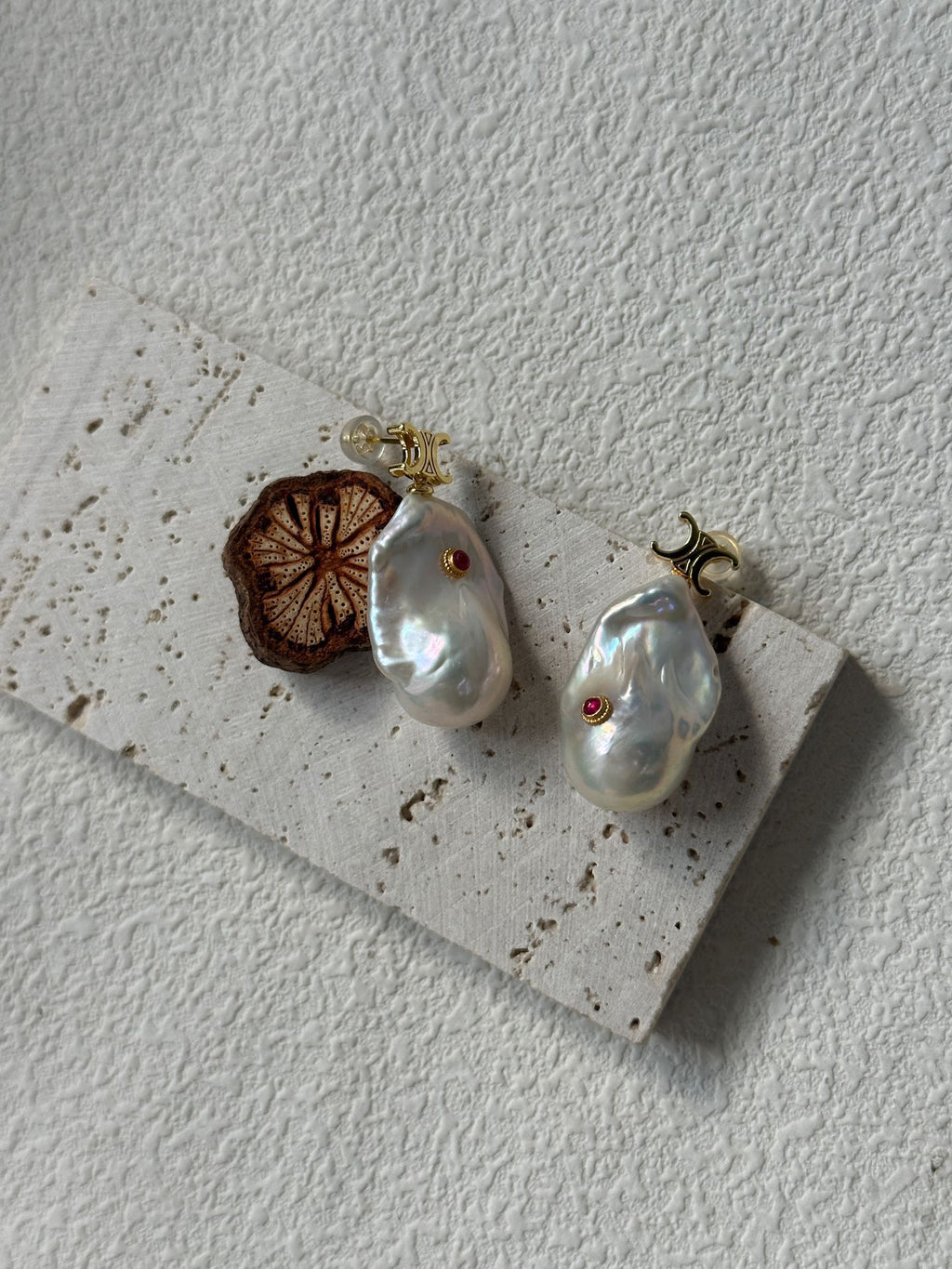 “Scarlet Whisper” 18K Gold-Plated Sterling Silver Baroque Pearl Earrings