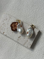 “Scarlet Whisper” 18K Gold-Plated Sterling Silver Baroque Pearl Earrings