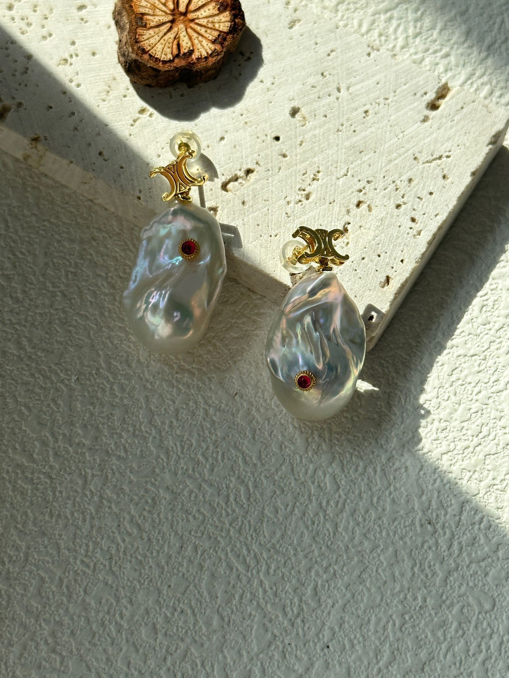 “Scarlet Whisper” 18K Gold-Plated Sterling Silver Baroque Pearl Earrings