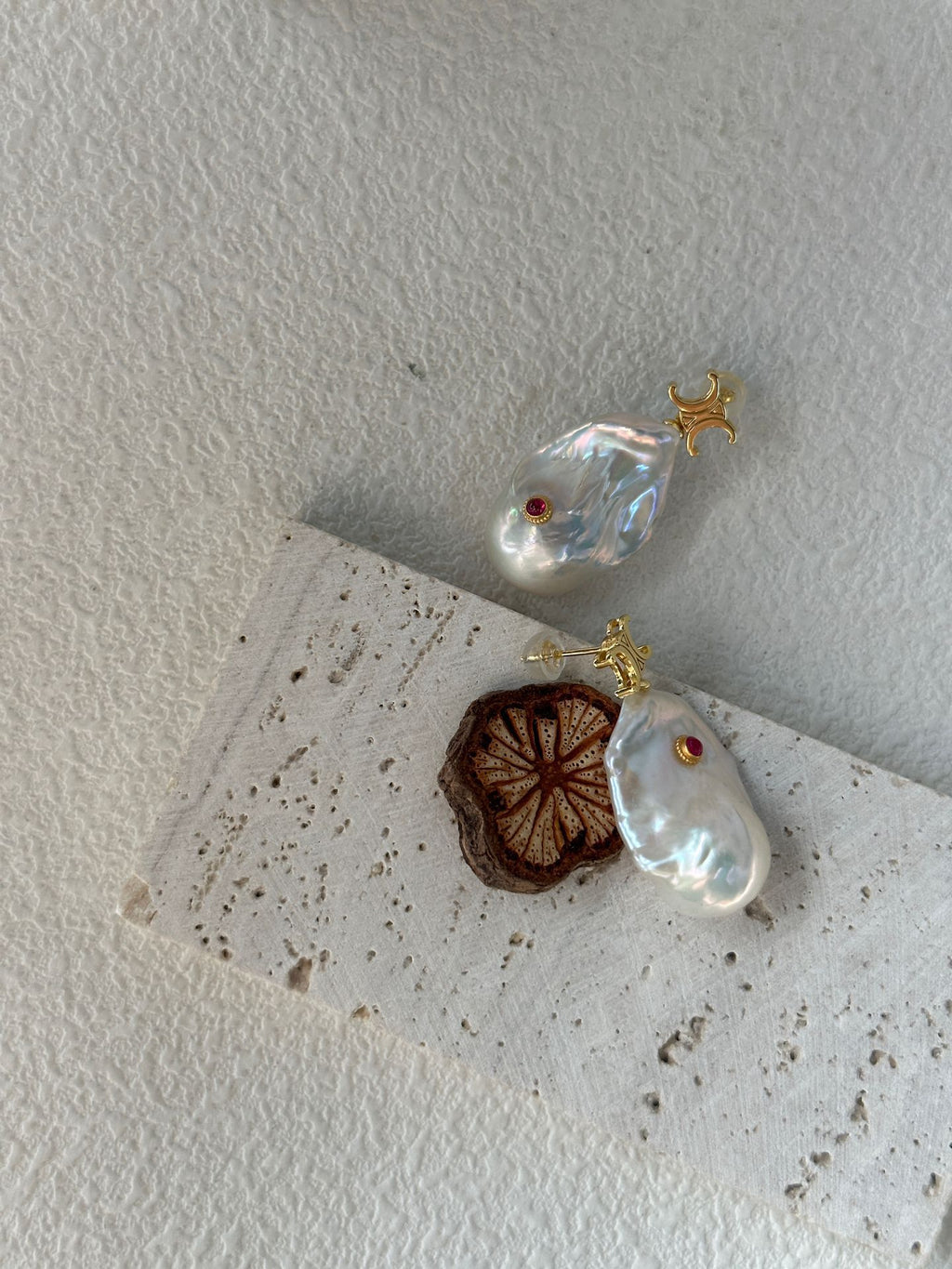 “Scarlet Whisper” 18K Gold-Plated Sterling Silver Baroque Pearl Earrings