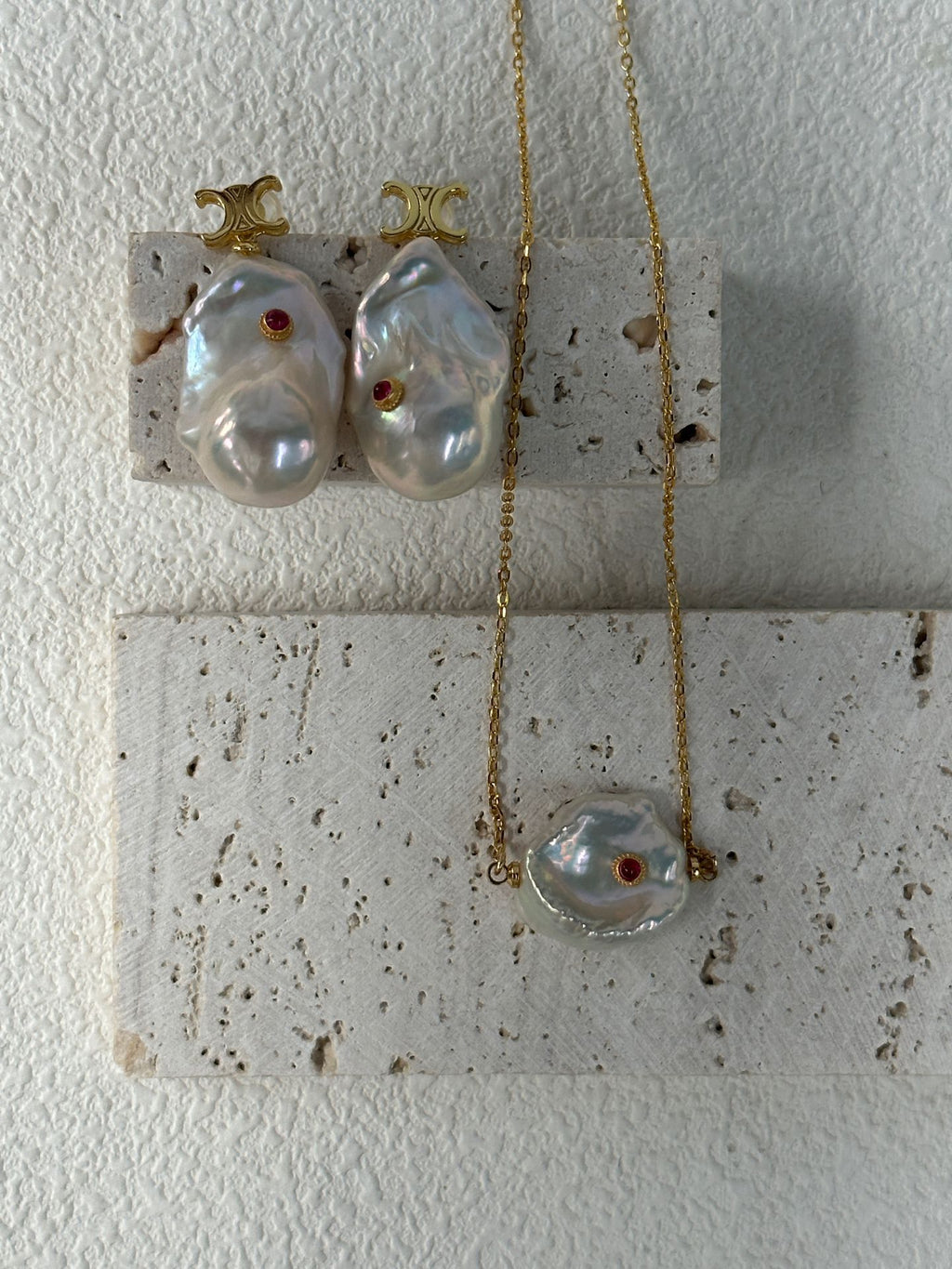 “Scarlet Whisper” 18K Gold-Plated Sterling Silver Baroque Pearl Earrings