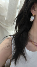 “Scarlet Whisper” 18K Gold-Plated Sterling Silver Baroque Pearl Earrings