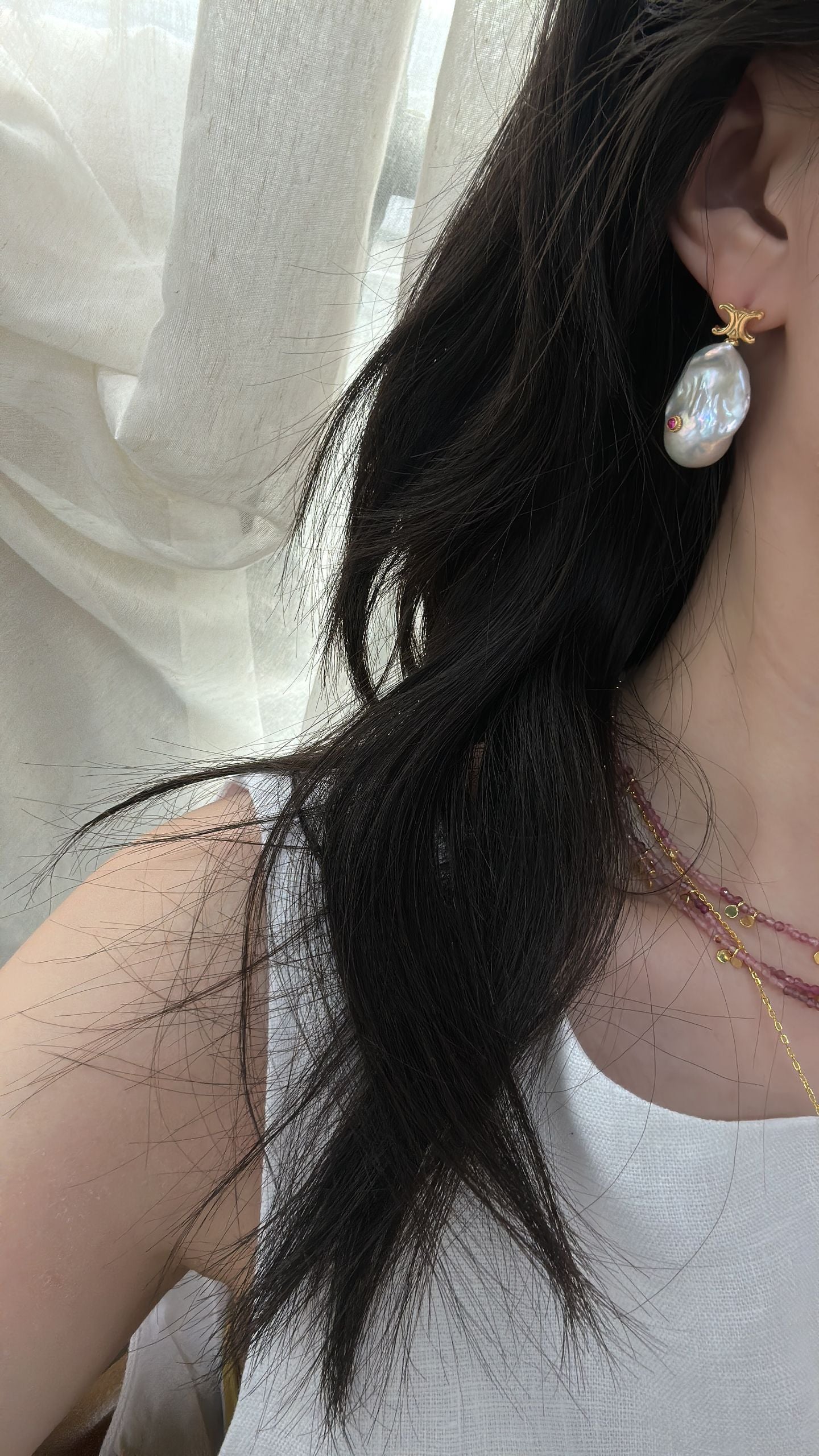 “Scarlet Whisper” 18K Gold-Plated Sterling Silver Baroque Pearl Earrings