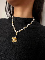 French Vintage Asymmetrical Pearl Flower Necklace