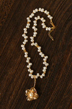 French Vintage Asymmetrical Pearl Flower Necklace