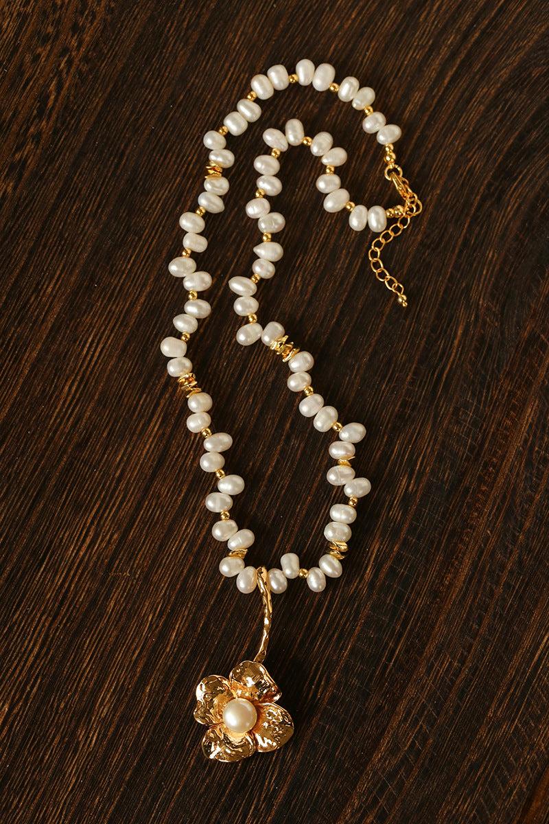 French Vintage Asymmetrical Pearl Flower Necklace