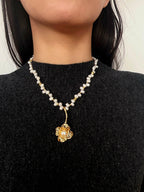 French Vintage Asymmetrical Pearl Flower Necklace