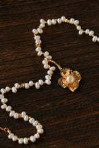 French Vintage Asymmetrical Pearl Flower Necklace