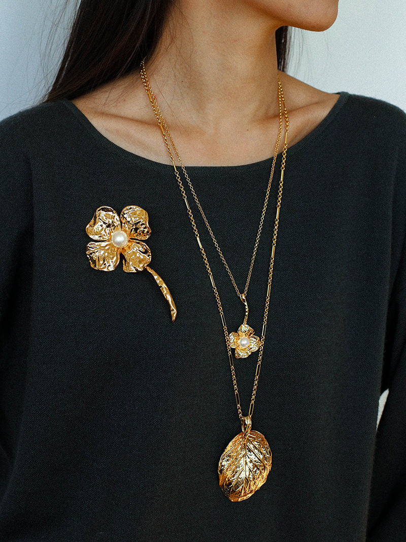 Vintage Metal Leaf Statement Necklace