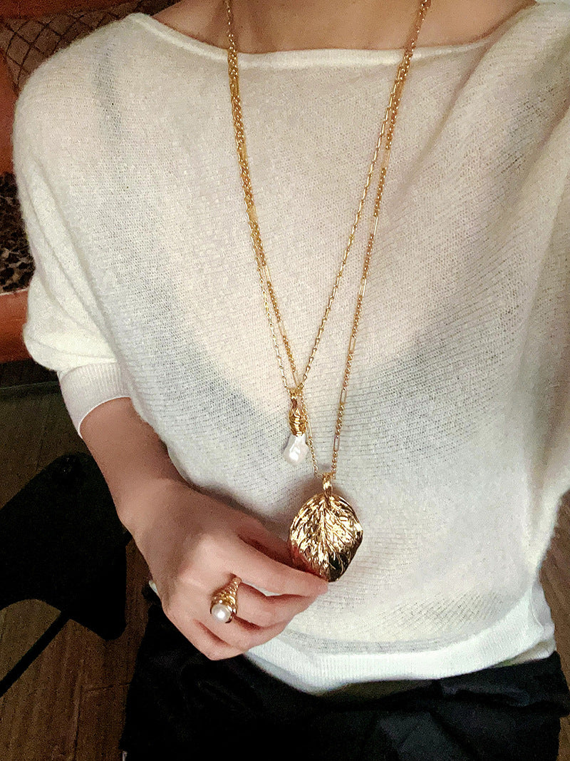 Vintage Metal Leaf Statement Necklace